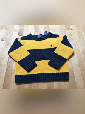 Vintage Kids 3T Polo Ralph Lauren Navy Yellow Striped Crewneck Sweater Toddler